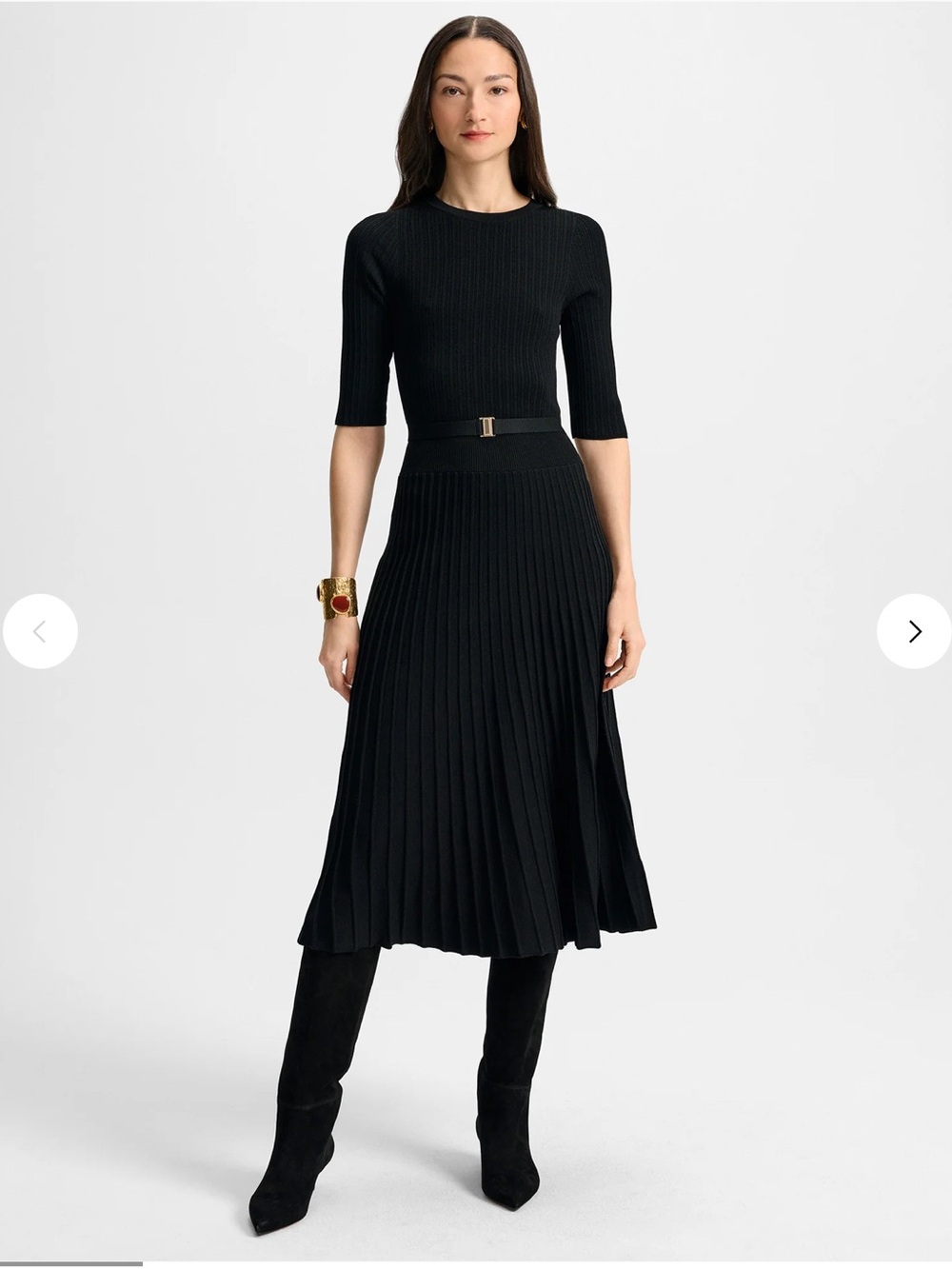 Veronica Beard Elthea Belted Black Ribbed Knit A-Line Midi Dress XL New $498